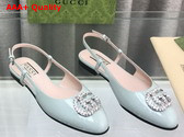 Gucci Womens Ballerina with Double G in Pale Green Patent Leather 762765 Replica