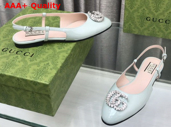 Gucci Womens Ballerina with Double G in Pale Green Patent Leather 762765 Replica