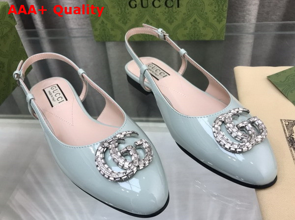 Gucci Womens Ballerina with Double G in Pale Green Patent Leather 762765 Replica