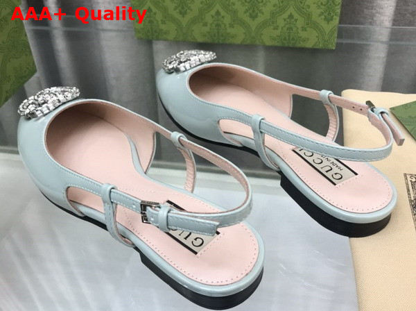 Gucci Womens Ballerina with Double G in Pale Green Patent Leather 762765 Replica