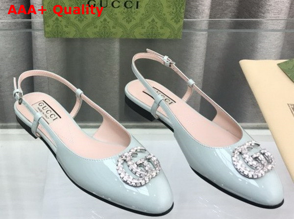 Gucci Womens Ballerina with Double G in Pale Green Patent Leather 762765 Replica