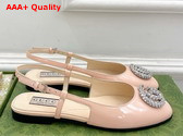 Gucci Womens Ballerina with Double G in Pale Pink Patent Leather 762765 Replica