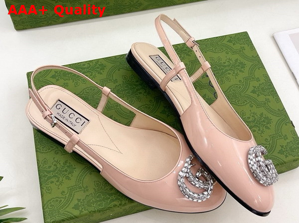 Gucci Womens Ballerina with Double G in Pale Pink Patent Leather 762765 Replica