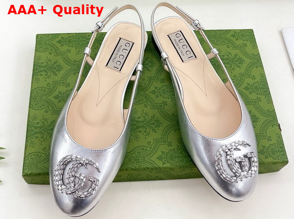 Gucci Womens Ballerina with Double G in Silver Leather 762765 Replica