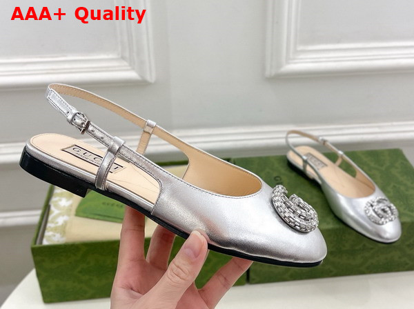 Gucci Womens Ballerina with Double G in Silver Leather 762765 Replica