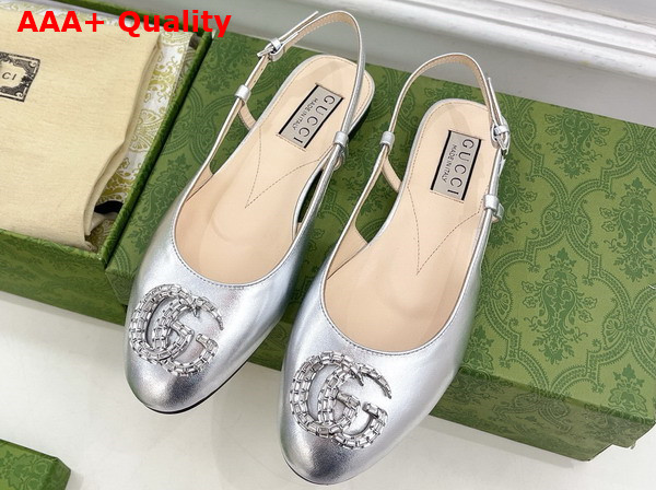 Gucci Womens Ballerina with Double G in Silver Leather 762765 Replica