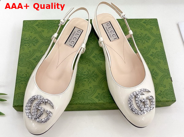 Gucci Womens Ballerina with Double G in White Patent Leather 762765 Replica