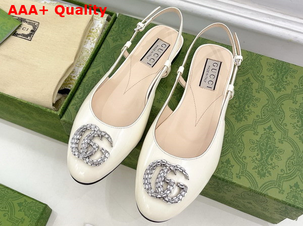 Gucci Womens Ballerina with Double G in White Patent Leather 762765 Replica