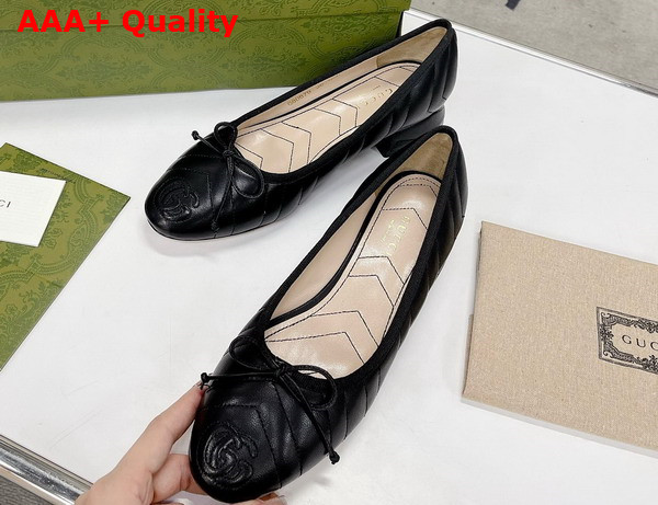 Gucci Womens Ballet Flat in Black Chevron Leather Replica