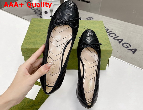 Gucci Womens Ballet Flat in Black Chevron Leather Replica