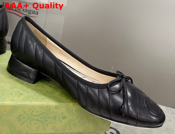 Gucci Womens Ballet Flat in Black Chevron Leather Replica