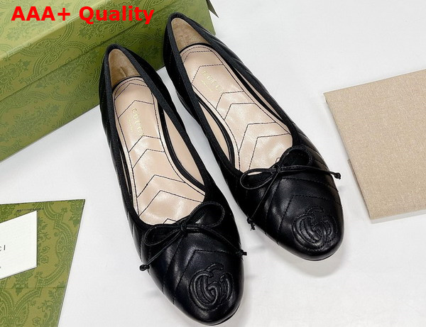 Gucci Womens Ballet Flat in Black Chevron Leather Replica