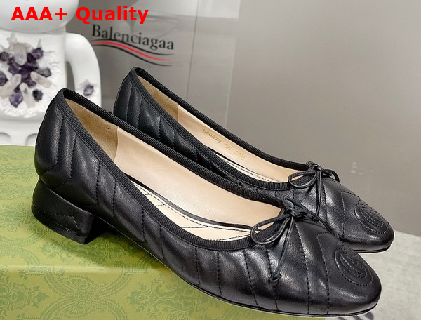 Gucci Womens Ballet Flat in Black Chevron Leather Replica