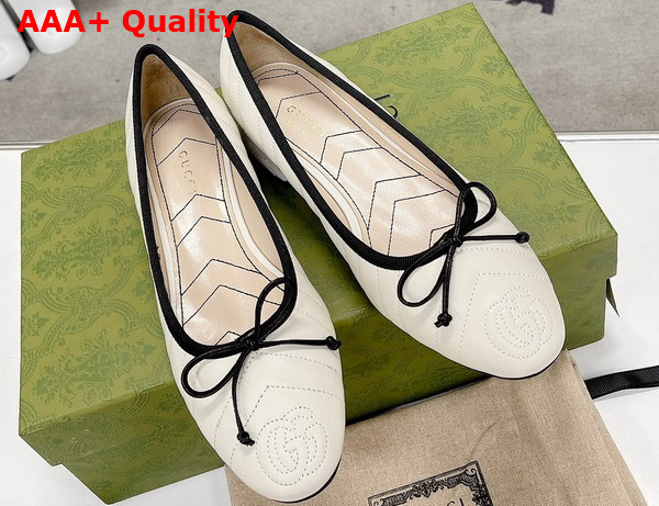 Gucci Womens Ballet Flat in White Chevron Leather Replica