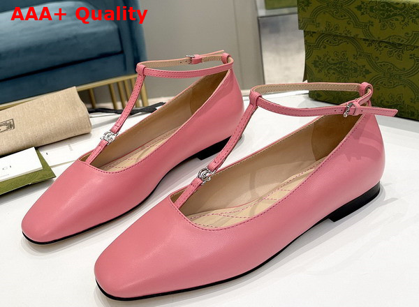 Gucci Womens Ballet Flat with Double G Pink Leather 723449 Replica