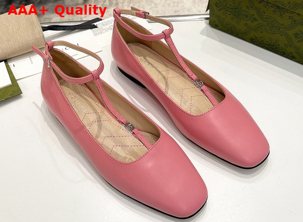 Gucci Womens Ballet Flat with Double G Pink Leather 723449 Replica