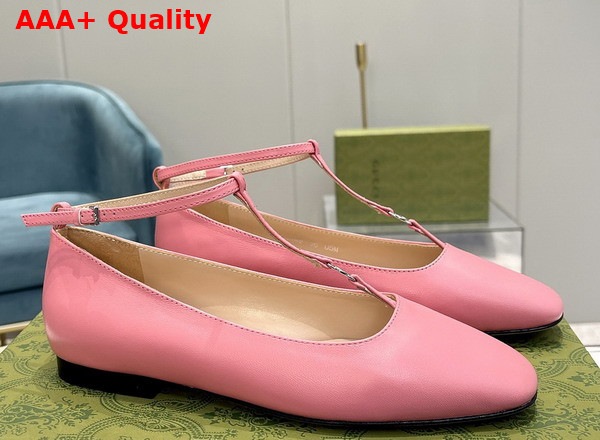 Gucci Womens Ballet Flat with Double G Pink Leather 723449 Replica