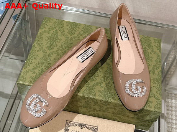 Gucci Womens Ballet Flat with Double G in Nude Patent Leather Replica