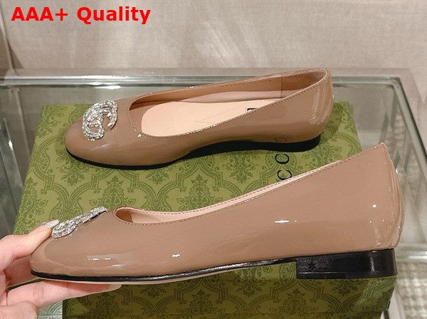 Gucci Womens Ballet Flat with Double G in Nude Patent Leather Replica