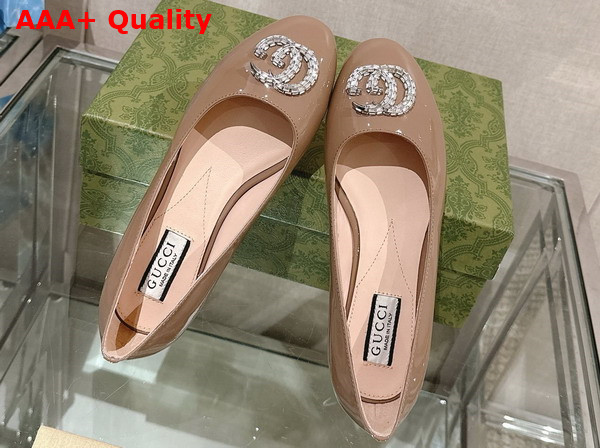 Gucci Womens Ballet Flat with Double G in Nude Patent Leather Replica