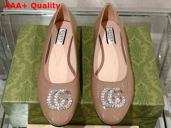 Gucci Womens Ballet Flat with Double G in Nude Patent Leather Replica