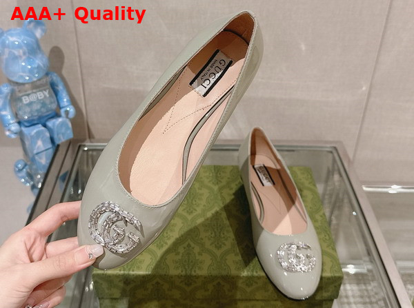 Gucci Womens Ballet Flat with Double G in Pale Blue Patent Leather Replica