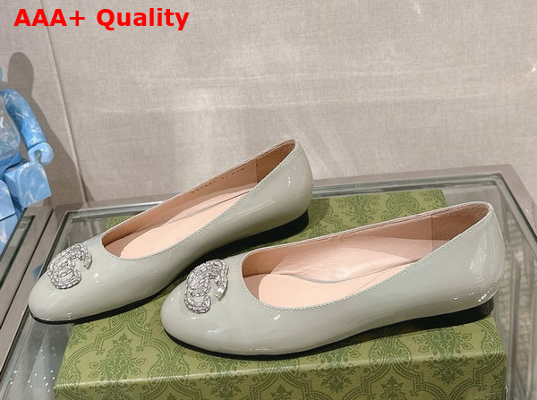 Gucci Womens Ballet Flat with Double G in Pale Blue Patent Leather Replica