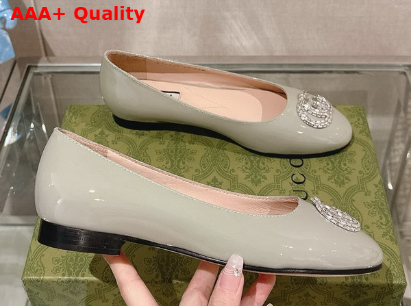 Gucci Womens Ballet Flat with Double G in Pale Blue Patent Leather Replica