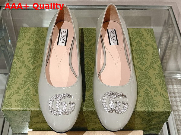 Gucci Womens Ballet Flat with Double G in Pale Blue Patent Leather Replica