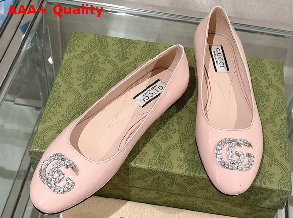 Gucci Womens Ballet Flat with Double G in Pale Pink Patent Leather Replica