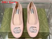 Gucci Womens Ballet Flat with Double G in Pale Pink Patent Leather Replica