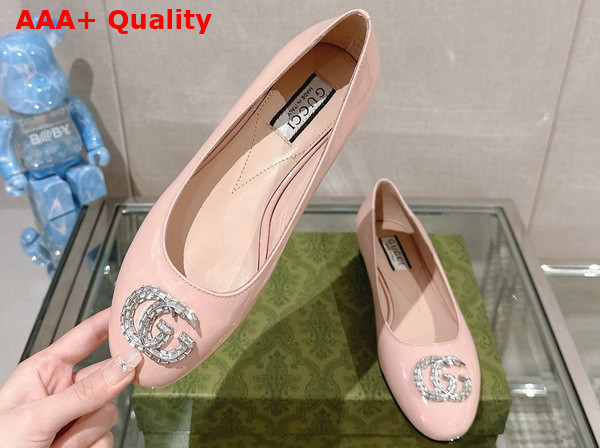 Gucci Womens Ballet Flat with Double G in Pale Pink Patent Leather Replica