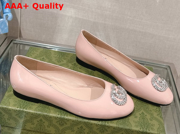 Gucci Womens Ballet Flat with Double G in Pale Pink Patent Leather Replica