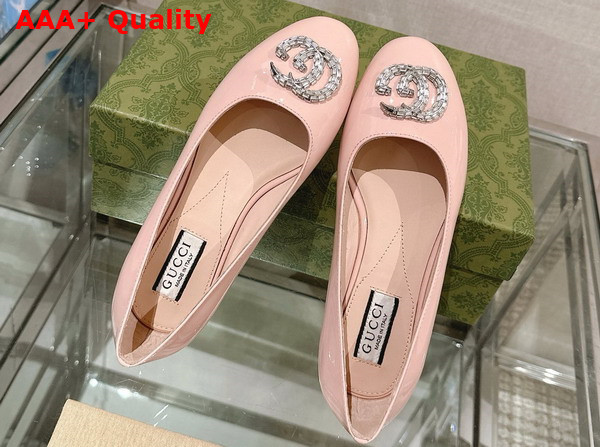 Gucci Womens Ballet Flat with Double G in Pale Pink Patent Leather Replica