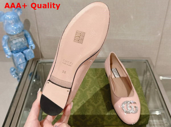 Gucci Womens Ballet Flat with Double G in Pale Pink Patent Leather Replica