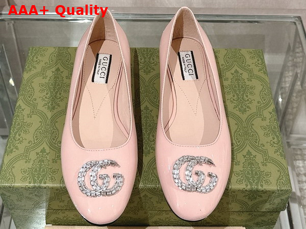 Gucci Womens Ballet Flat with Double G in Pale Pink Patent Leather Replica