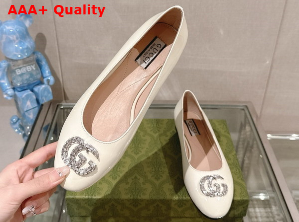 Gucci Womens Ballet Flat with Double G in White Patent Leather Replica