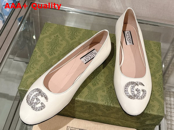 Gucci Womens Ballet Flat with Double G in White Patent Leather Replica