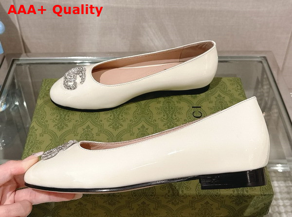 Gucci Womens Ballet Flat with Double G in White Patent Leather Replica