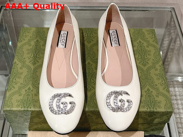 Gucci Womens Ballet Flat with Double G in White Patent Leather Replica