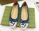 Gucci Womens Ballet Flat with G Applique Blue GG Canvas and White Leather 658904 Replica