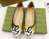 Gucci Womens Ballet Flat with G Applique Gold and White Leather 658904 Replica