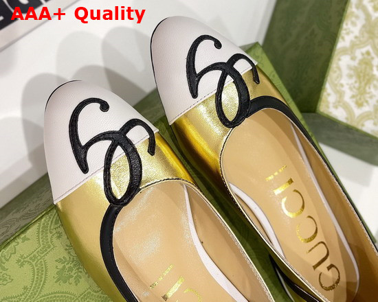 Gucci Womens Ballet Flat with G Applique Gold and White Leather 658904 Replica