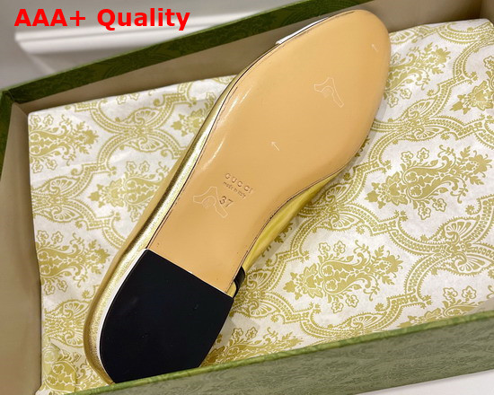 Gucci Womens Ballet Flat with G Applique Gold and White Leather 658904 Replica