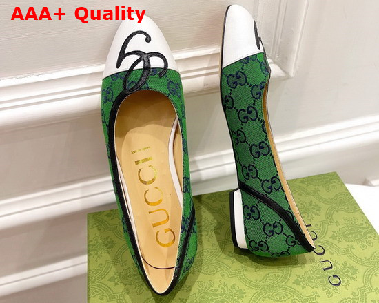 Gucci Womens Ballet Flat with G Applique Green GG Canvas and White Leather 658904 Replica