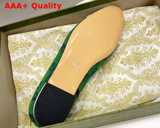 Gucci Womens Ballet Flat with G Applique Green GG Canvas and White Leather 658904 Replica