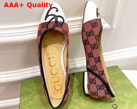 Gucci Womens Ballet Flat with G Applique Orange GG Canvas and White Leather 658904 Replica