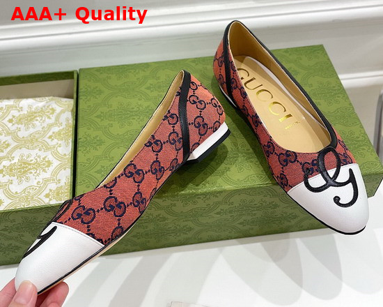 Gucci Womens Ballet Flat with G Applique Orange GG Canvas and White Leather 658904 Replica