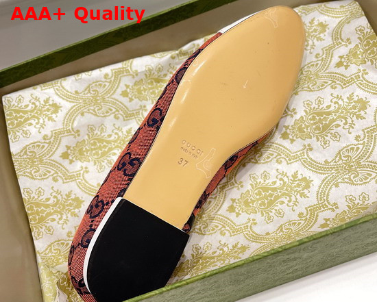 Gucci Womens Ballet Flat with G Applique Orange GG Canvas and White Leather 658904 Replica