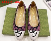 Gucci Womens Ballet Flat with G Applique Purple GG Canvas and White Leather 658904 Replica